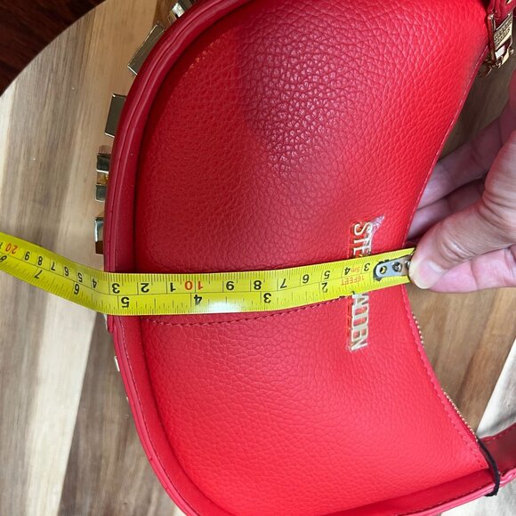 Steven Madden BSabine Y2K Hobo Shoulder Bag in Lipstick Red Soft Faux Leather - Picture 11 of 12